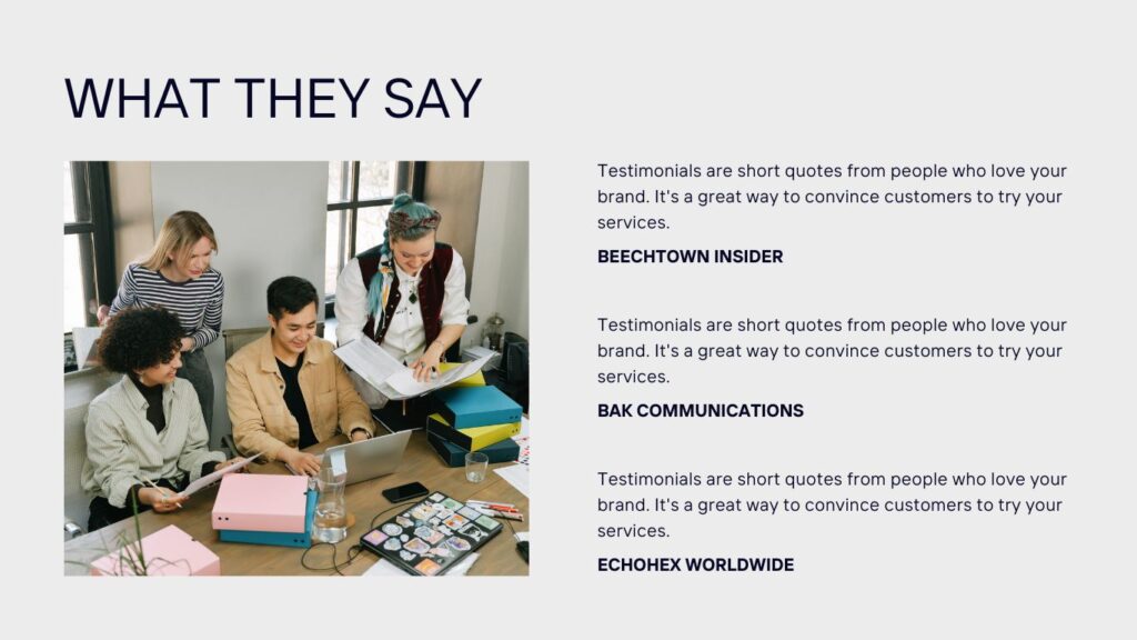 services section of a personal branding website